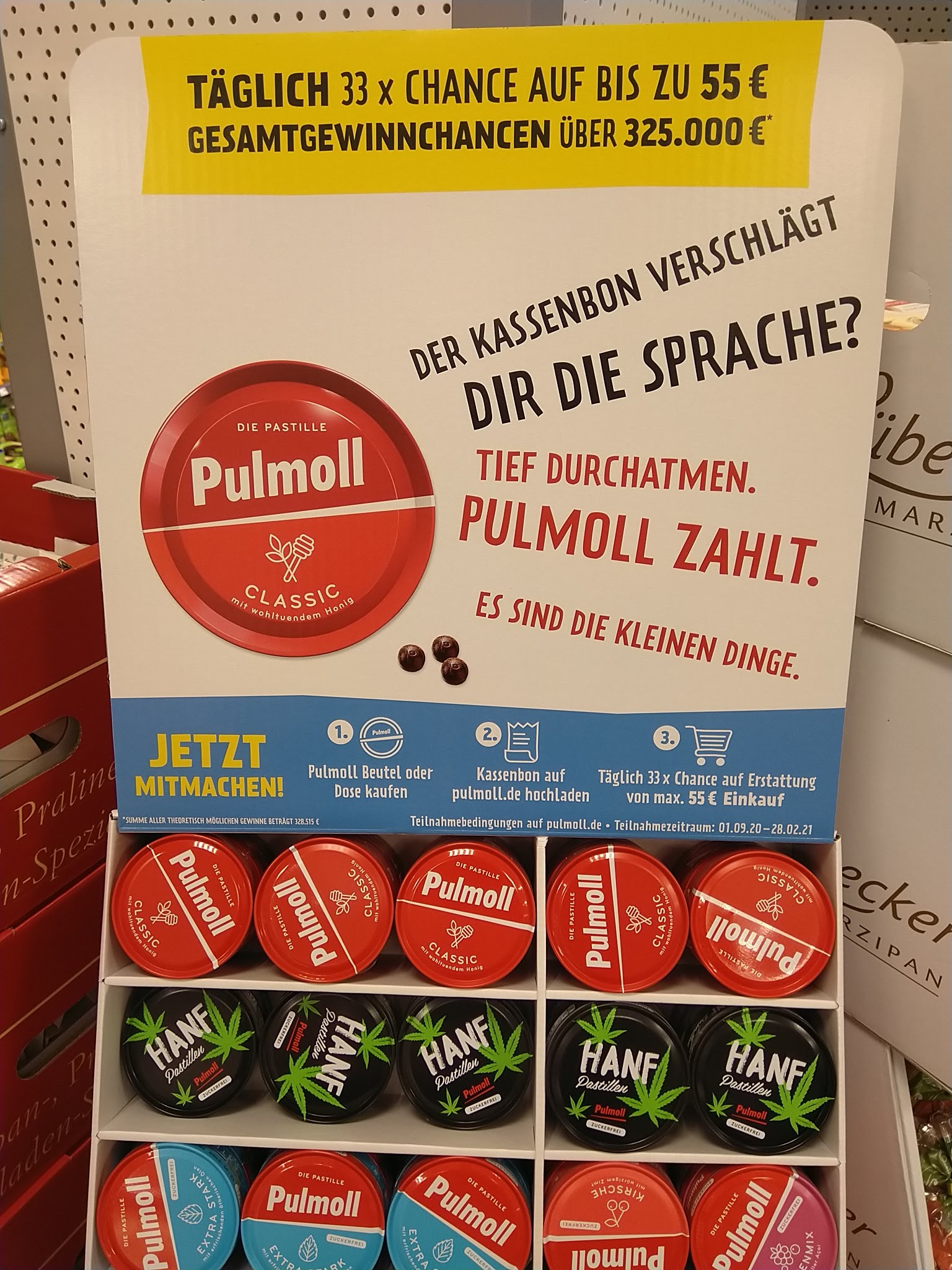 Pulmoll erstattet Einkauf - täglich 33x Kassenbon-Erstattung bis 55 Euro gewinnen