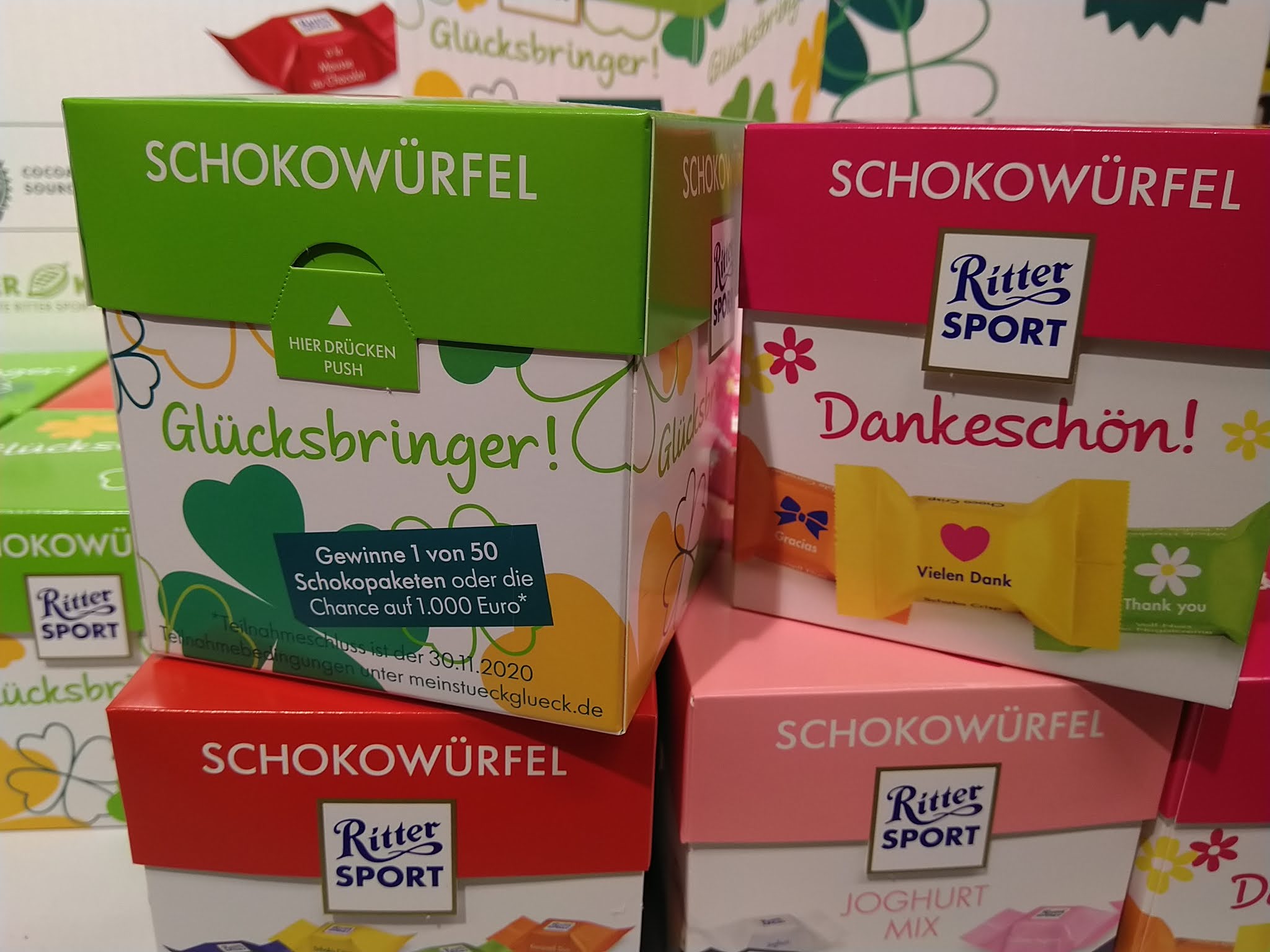 Ritter Sport Schokowürfel Glücksbringer 1000 Euro gewinnen