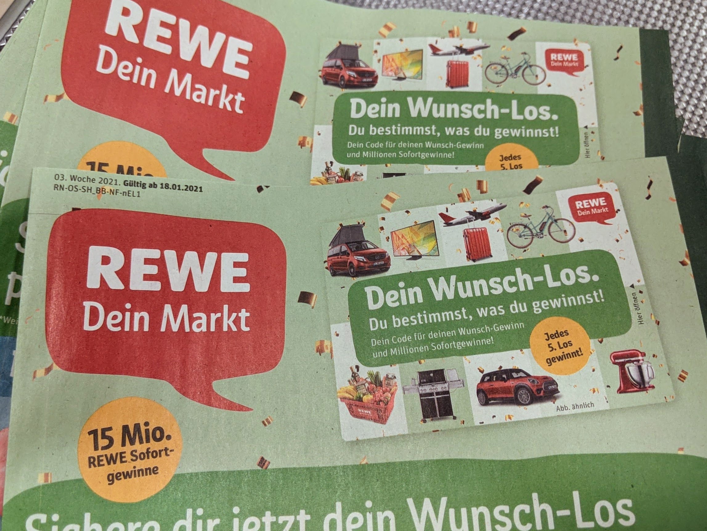 Rewe Dein Wunsch-Los Gewinnspiel: Code eintragen, Wunschgewinn auswählen