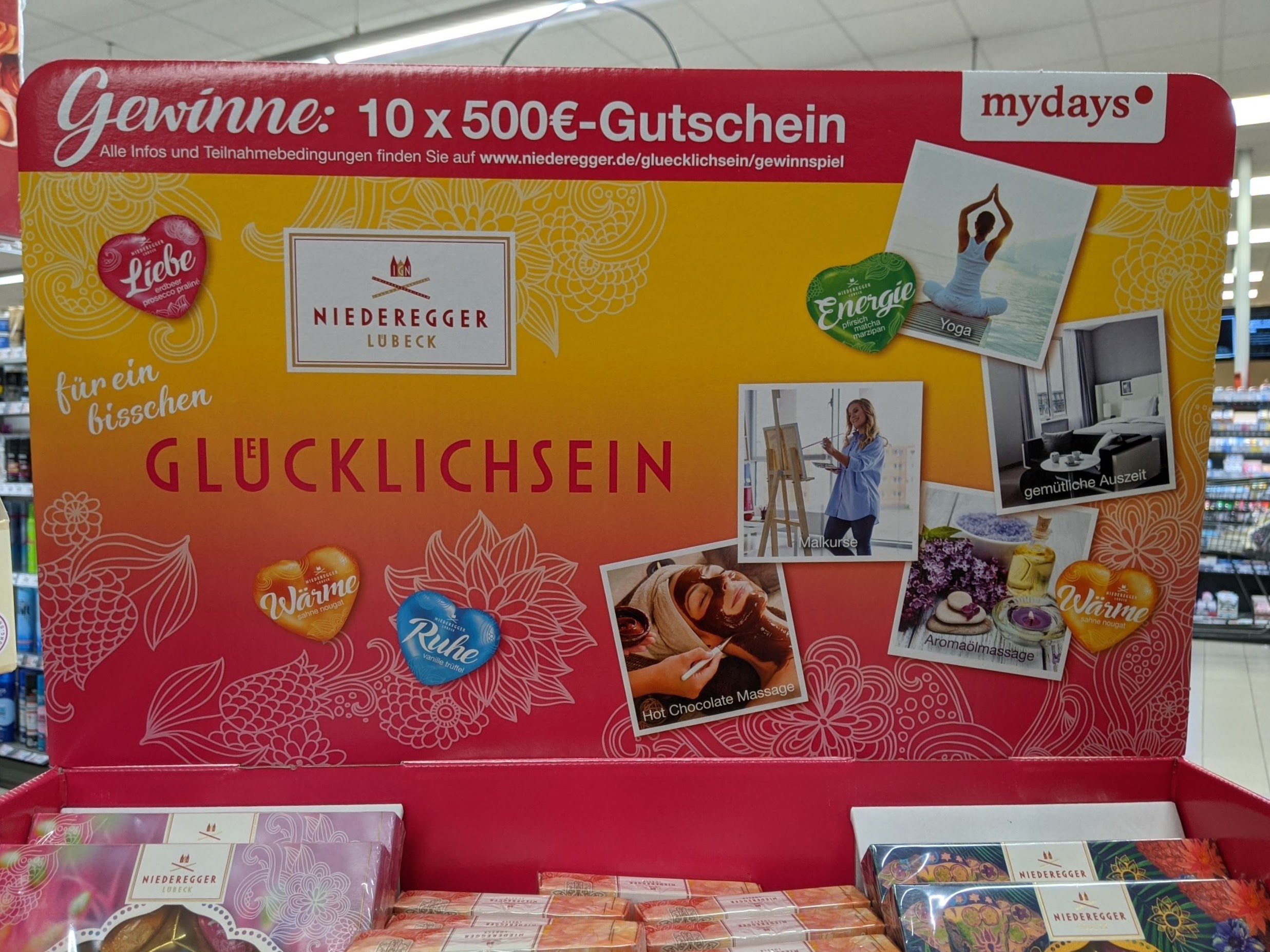 Niederegger Glücklichsein: 10x 500 Euro Gutschein für mydays gewinnen Niederegger Glücklichsein: 10x 500 Euro Gutschein für mydays gewinnen