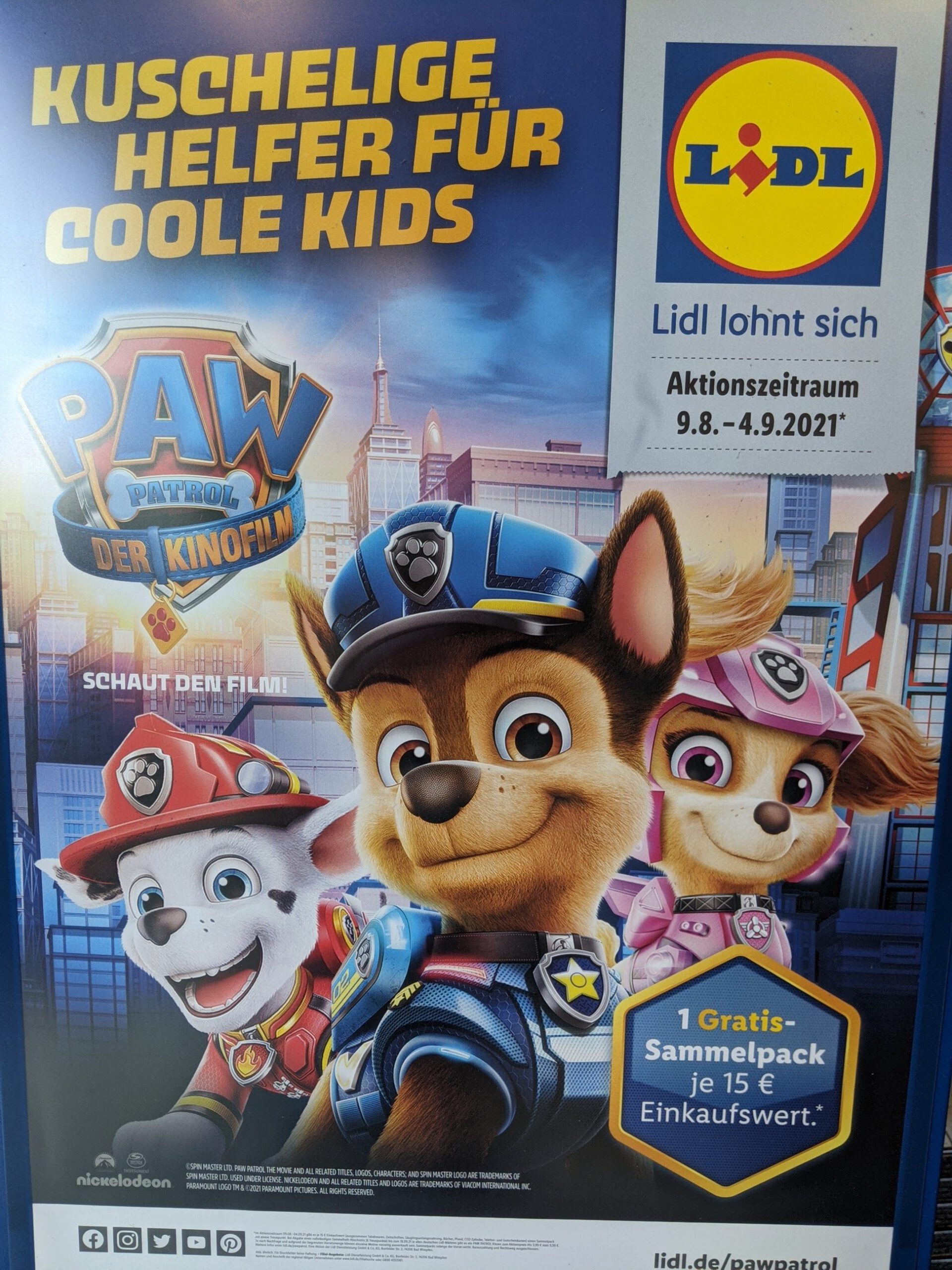 Lidl: Paw Patrol Treue-Aktion: Sammelpack gratis je 15 Euro Einkauf