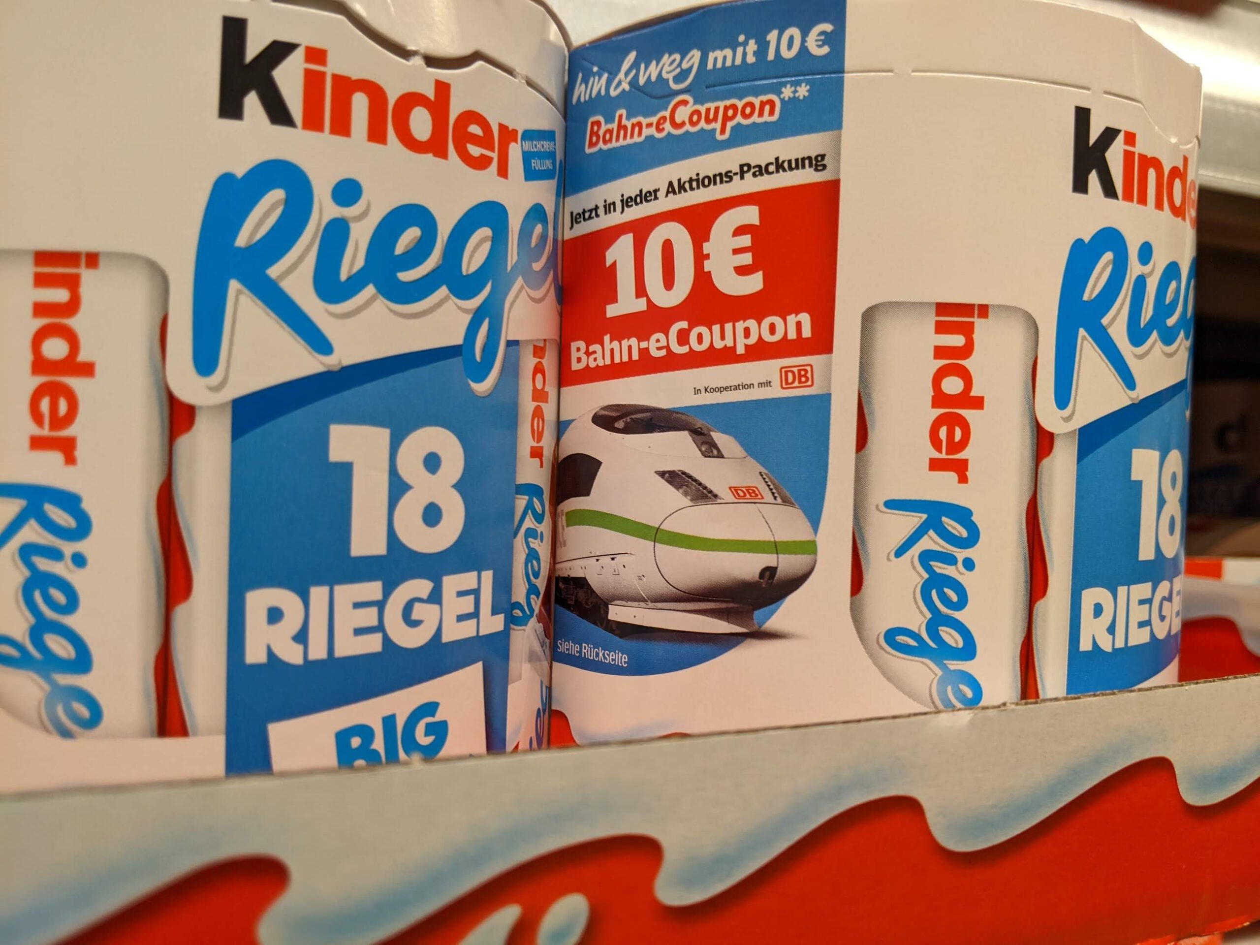 Ferrero Hin & weg: Bahn 10 Euro eCoupon Rabatt-Code gratis - Code eingeben - Hanuta, Duplo, Kinder Bueno und Kinder Country