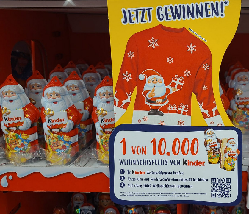 Ferrero: 10.000 Weihnachtspullis von Kinder gewinnen - Kassenbon hochladen