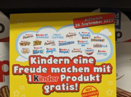 Ferrero Kindertag Gratis Aktion 2023: 1 Kinder-Produkt kostenlos am 20.9.23 - Kassenbon hochladen