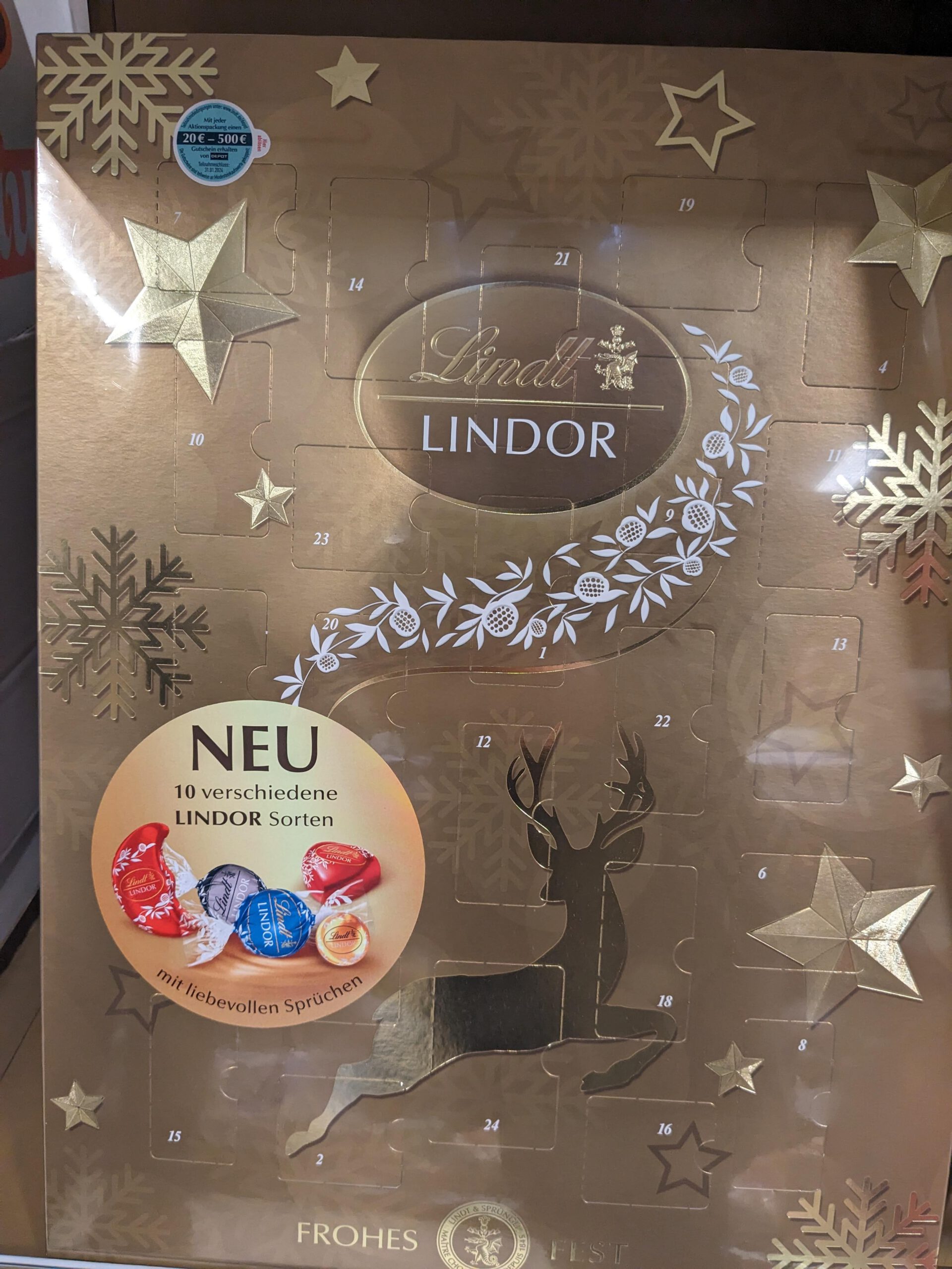 Lindt Adventskalender: 20-500 Euro Depot-Gutschein gratis