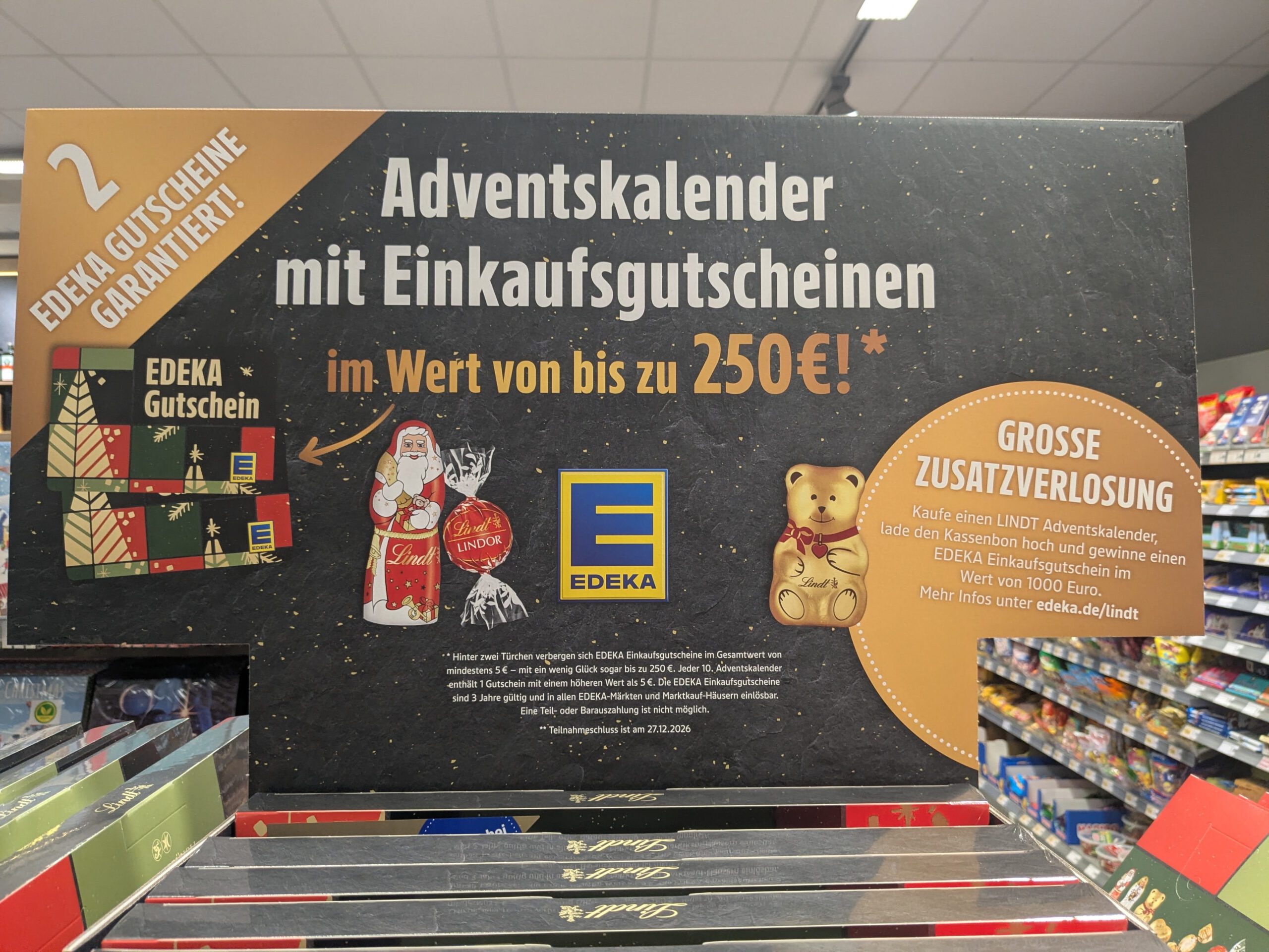Edeka: Lindt Adventskalender - Gutschein bis 250 Euro gewinnen Edeka: Lindt Adventskalender - Gutschein bis 250 Euro gewinnen